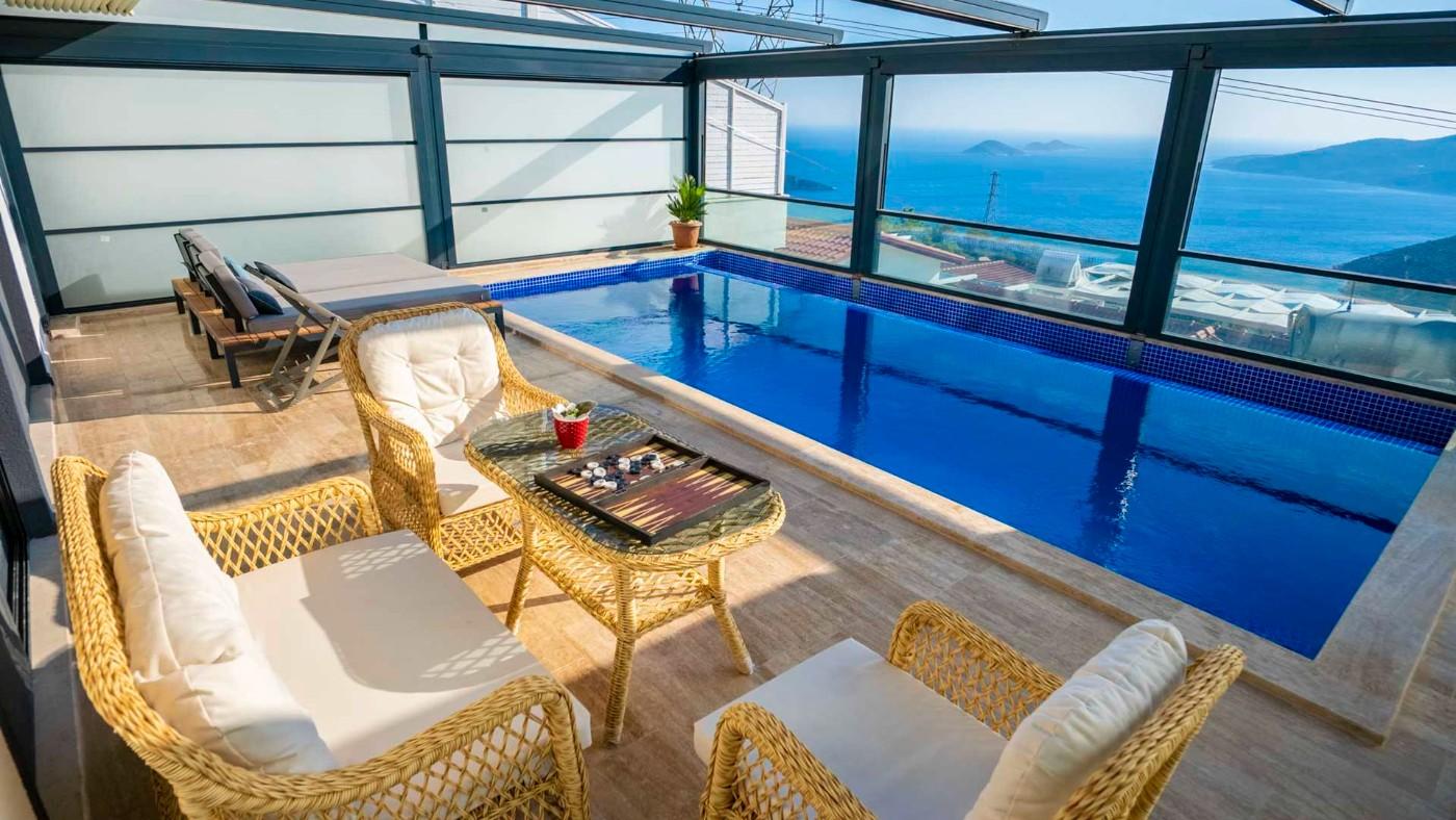 Kaş Bezirgan'da Deniz Manzaralı, Özel Havuzlu, Jakuzili Villa-23763