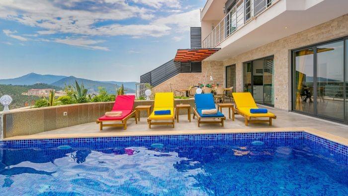 Kaş İslamlar'da Deniz ve Doğa Manzaralı, Özel Havuzlu, Kiralık Villa-22409
