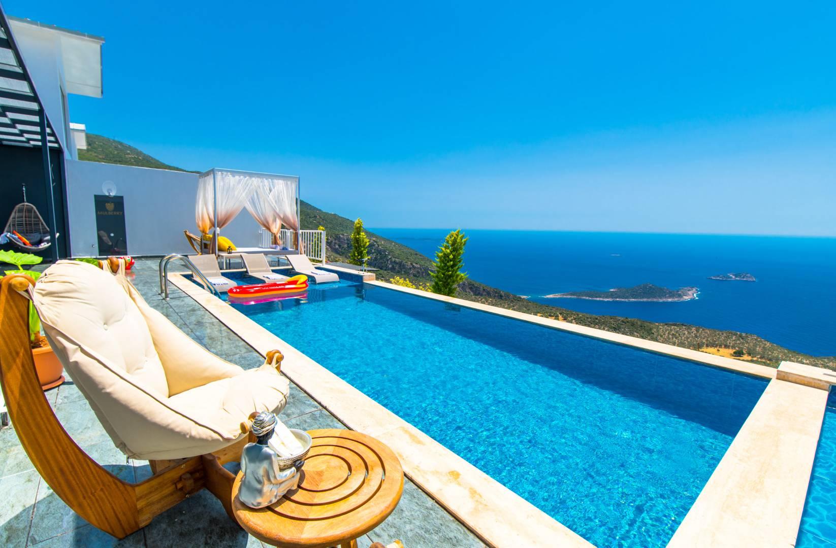 Kaş Bezirgan'da Akdeniz ve Adalar Manzaralı, Özel Havuzlu, Şık Villa-28029