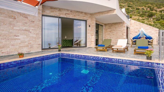 Kaş İslamlar'da Eşsiz Deniz Manzaralı, Özel Havuzlu, Jakuzili Villa-22405