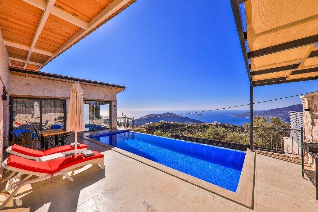 Kaş Bezirgan'da Deniz Manzaralı, Özel Havuzlu, Balayı Villası