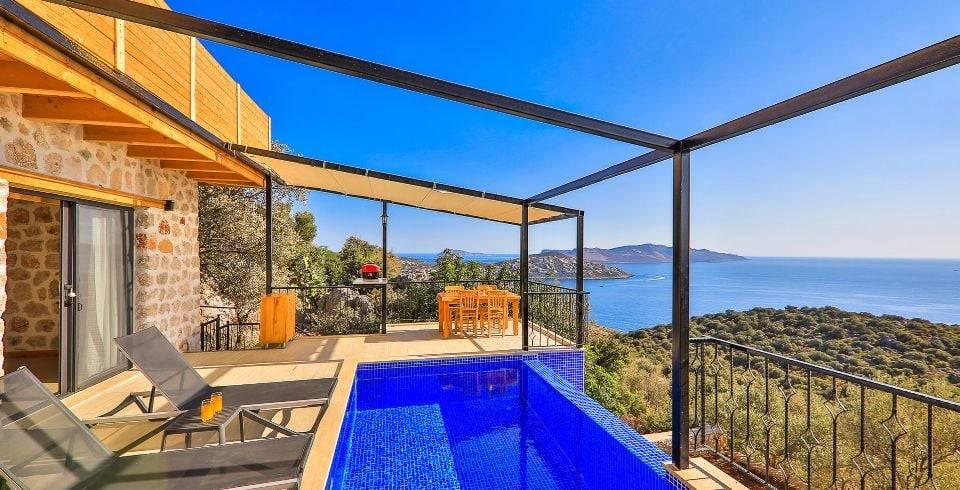 Kaş Gökseki'de Enfes Deniz Manzaralı, Özel Havuzlu, Kiralık Villa-41355