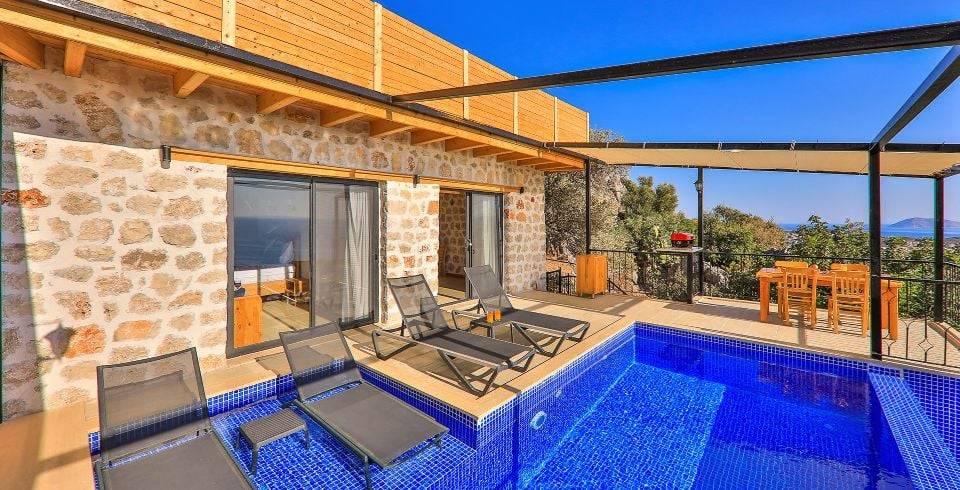 Kaş Gökseki'de Enfes Deniz Manzaralı, Özel Havuzlu, Kiralık Villa-41355