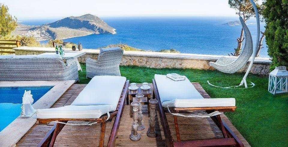 Kaş Kalkan'da Enfes Deniz Manzaralı, Özel Havuzlu, 6 Kişilik Villa